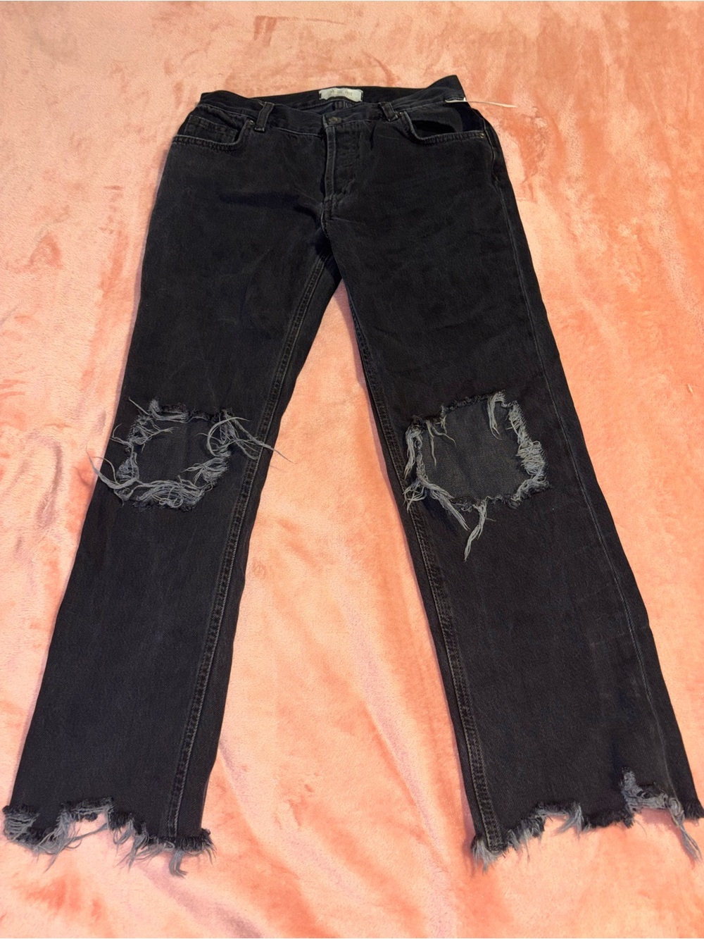 We The Free Washed Black Distressed Straight Leg Jeans